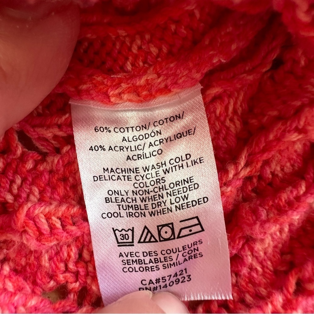 Loft Plus Size 14 Coral Pink Melon Long Sleeve Crochet Sweater - Picture 7 of 7